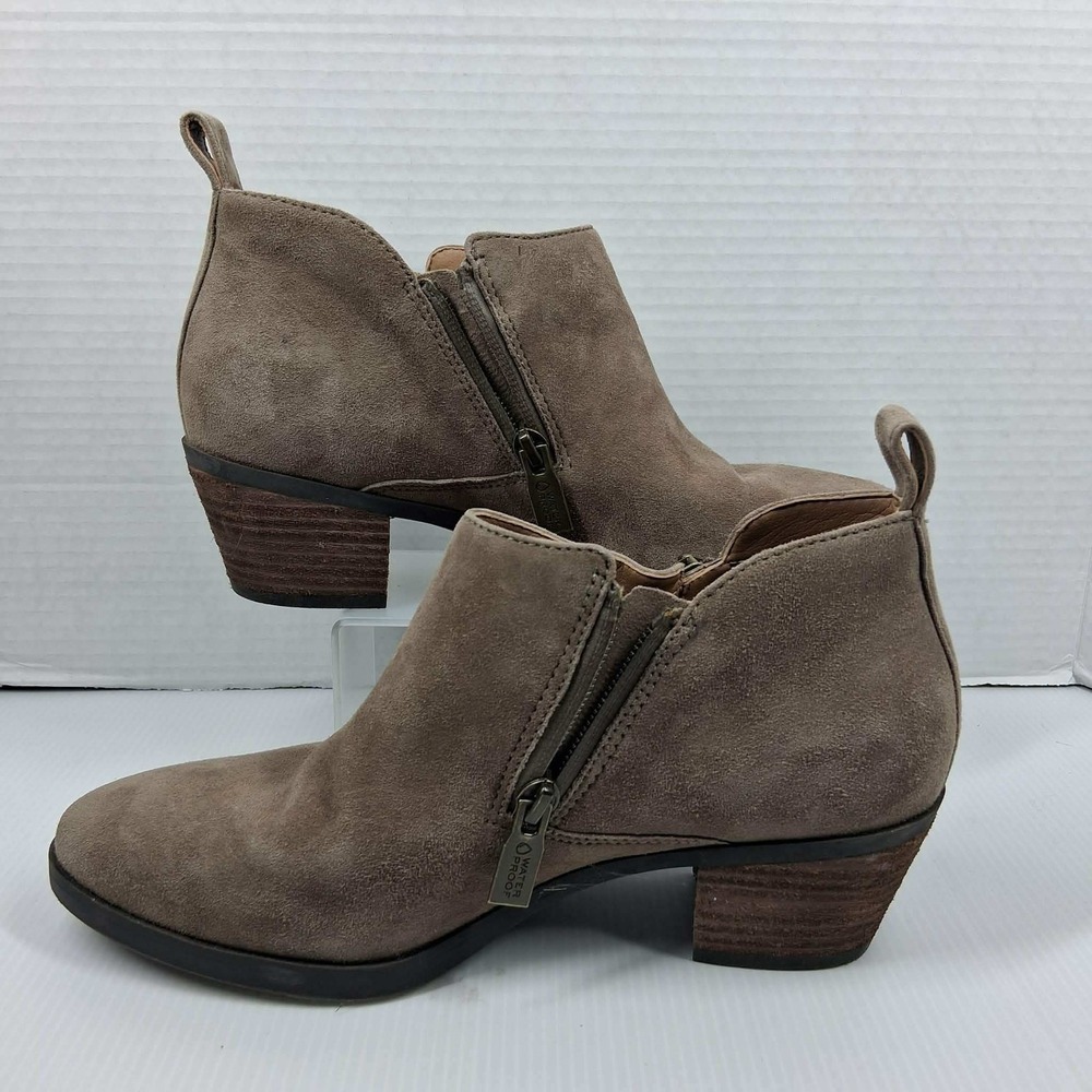 Vionic Cecily Waterproof Suede Ankle Boots Taupe Brown Zipper Booties Womens 7 - Picture 3 of 9